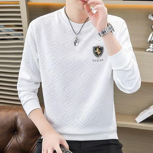 TOUPHY Men&amp;amp;amp;#039;s Sweatshirt Casual Long Sleeve T-Shirt,Soft Comfy Unique Weave Design-White